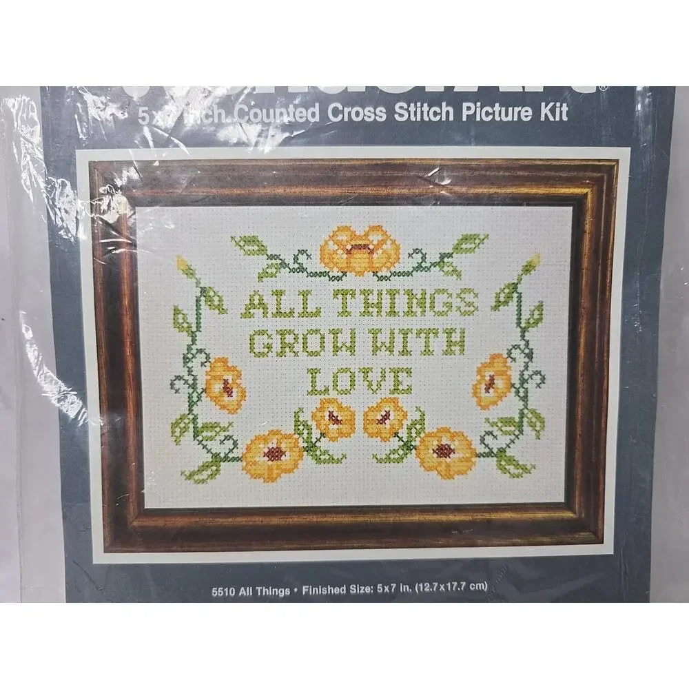Wonderart Counted Cross Stitch Picture Kit All Things Grow With Love 5x7